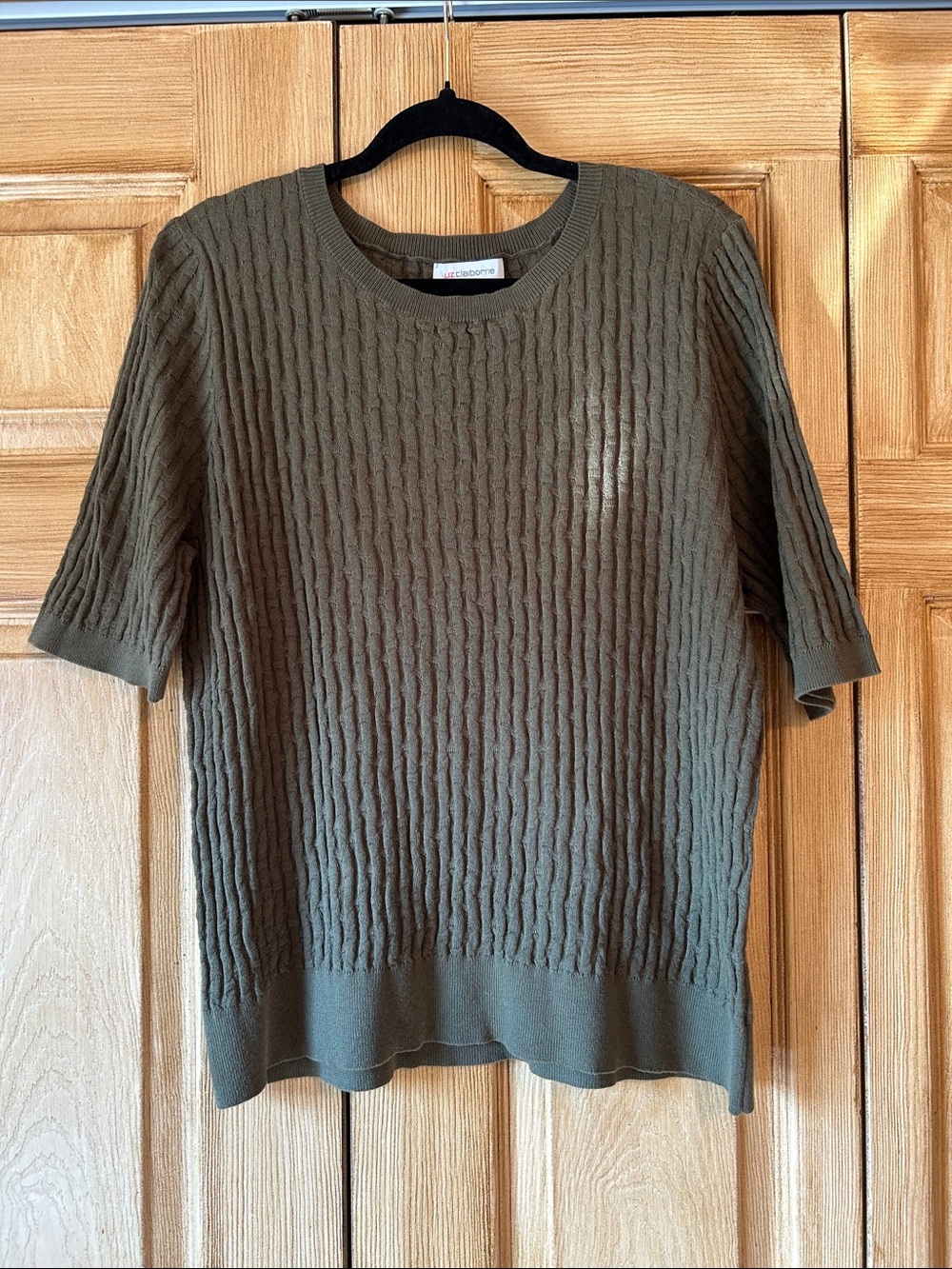 Liz Claiborne Olive Green Cable-Knit Crewneck Sweater
